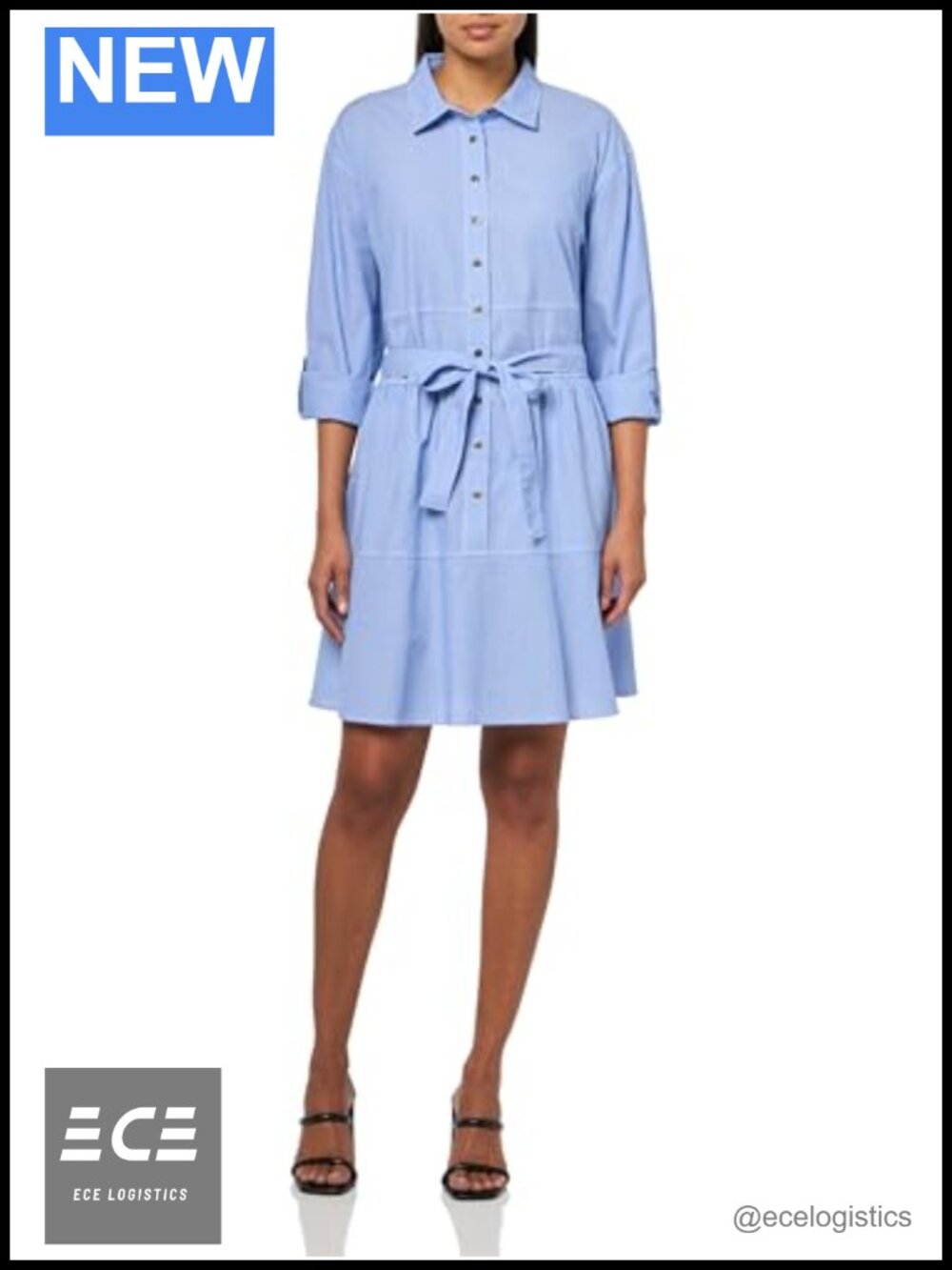 Long Sleeve Collared Button Shirt Dress Striped Fit Flare Business Casual